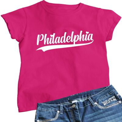 Go All Out XX-Large Cyber Pink Women City of Philadelphia Pennsylvania Fashion Script T-Shirt