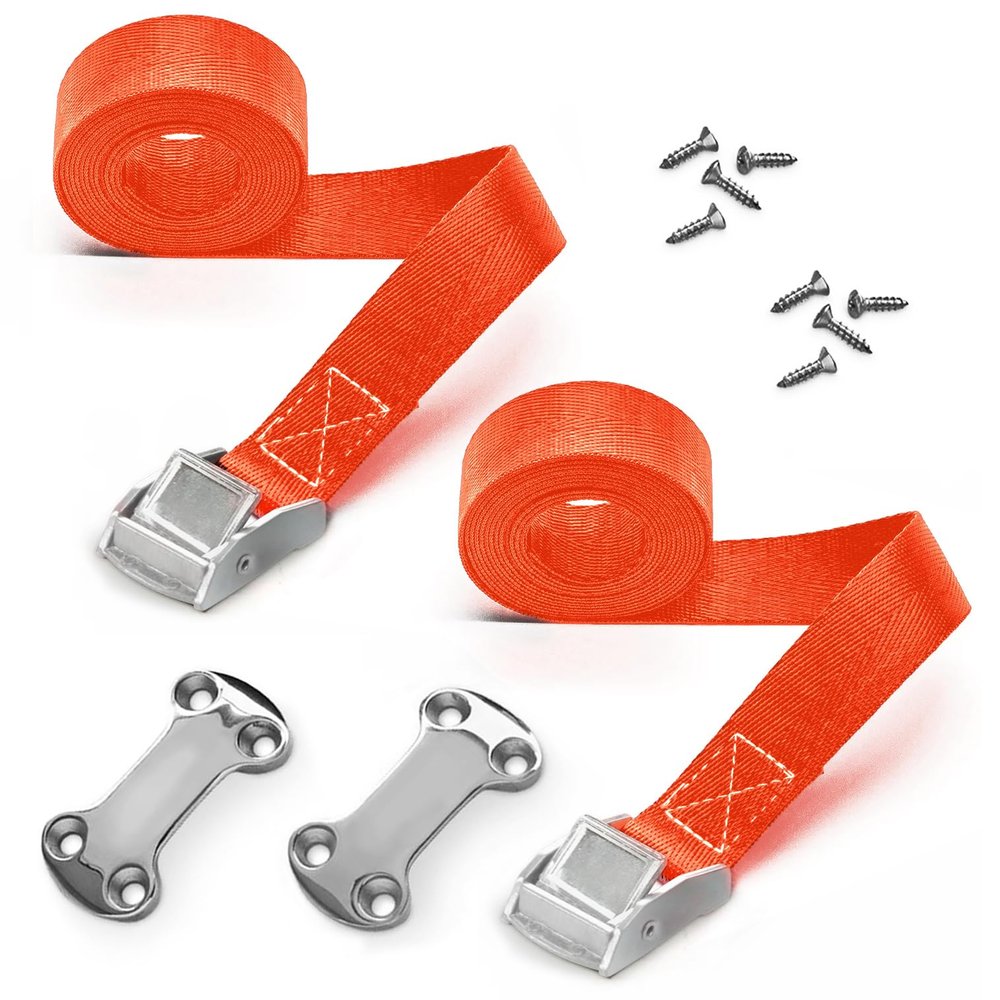 ALIENSX Cooler Tie Down Kit, Cooler Tie Down Straps for RTIC YETI Coolers, Cam Buckle Lashing Straps, Secure to Boats, Trailers, Trucks, ATVs and More, Prevent from Slipping (Orange)
