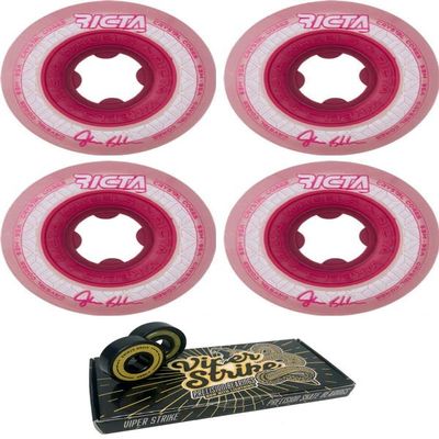 53mm Ricta Wheels John Shanahan Crystal Cores Clear Metallic Red Skateboard Wheels - 95a with Viper Strike 8mm Precision ABEC 7 Skateboard Bearings - Bundle of 2 items