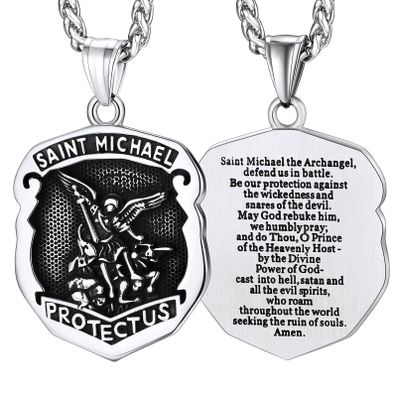 FaithHeart Saint Michael Necklace for Men Women Sturdy Stainless Steel Pendant with 22" Chain High Polish Hypoallergenic Comfort Fit Accessories