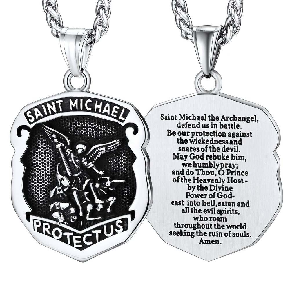 FaithHeart Saint Michael Necklace for Men Women Sturdy Stainless Steel Pendant with 22" Chain High Polish Hypoallergenic Comfort Fit Accessories