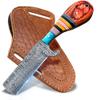 WARLOCKS CLUB Handmade Damascus Hunting Knife, 8" Fixed Blade Knife with Sheath, Full Tang Cowboy Knife, Skinning Knife, EDC Bull Cutter Knife for Outdoor Camping view 1