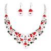 BriLove Santa Claus Christmas Element Party Costume Statement Bib Necklace Hook Earrings Jewelry Set Xmas Gift for Women Ruby Color Silver-Tone view 1