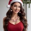 BriLove Santa Claus Christmas Element Party Costume Statement Bib Necklace Hook Earrings Jewelry Set Xmas Gift for Women Ruby Color Silver-Tone view 4