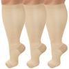 CTHH 3 Pack Wide Calf Compression Socks for Women & Men, Plus Size Knee High Stockings for Circulation Support, Nude, 3XL view 1