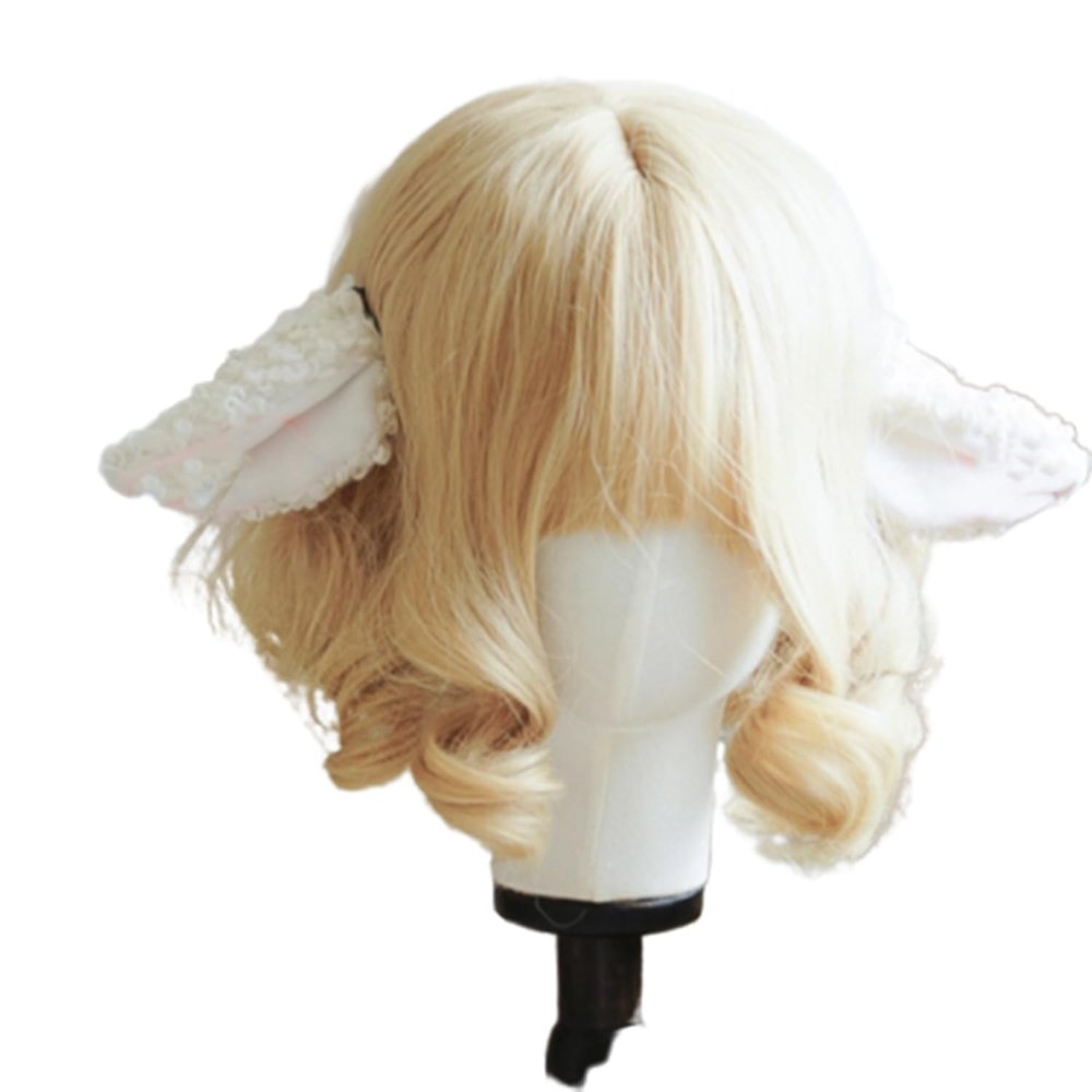 CoBtee Kawaii Lamb Ear Hairpin Edge clip Sheep Pink Ear Lolita Accessories Cosplay Prop Party Hallowmas A pair (white/Edge clip)