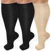 CTHH 3 Pack Wide Calf Compression Socks for Women & Men, Plus Size Knee High Stockings for Circulation Support, Black Nude, 3XL view 1
