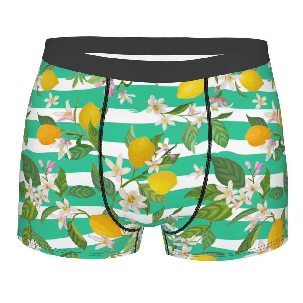 Men's Boxer Briefs Lemon Green White Stripe Underwear Trunks Soft Stretch Sport Boxer Briefs Fitness for Men Boys