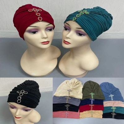 African Turban Hat Headtie for Party Auto Headscarf Muslim Hijab Turban Caps Ready to Wear 12pcs/Pack