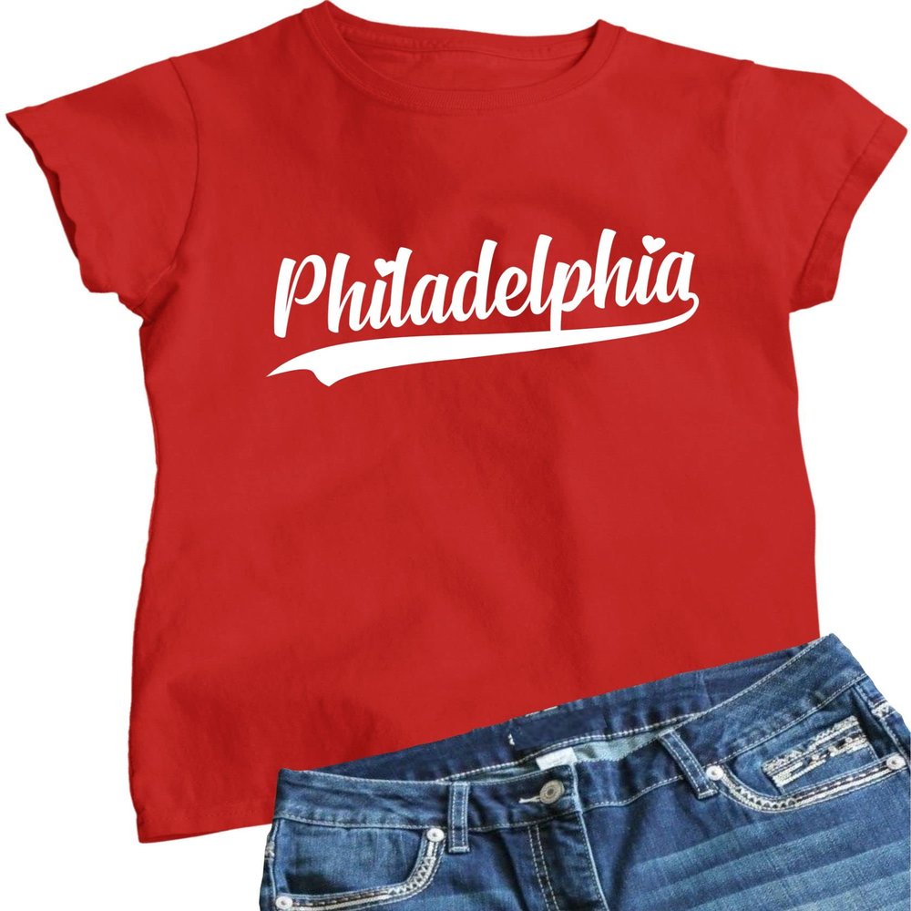 3X-Large Red Women City of Philadelphia Pennsylvania Fashion Script T-Shirt