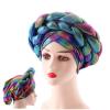 African Double Braid Turbans for Women Auto Gele Headties Nigerian Female Turban Caps Cross Ready to Wear Head Wraps Bonnet view 2
