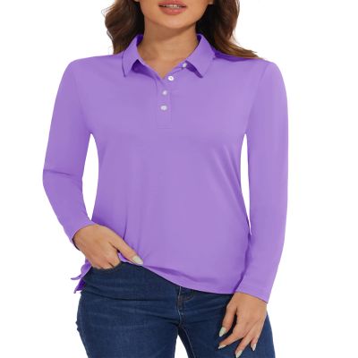 MAGCOMSEN Long Sleeve Polo Shirts for Women Lightweight Quick Dry T Shirt for Golf Long Sleeve Tops Light Purple,S