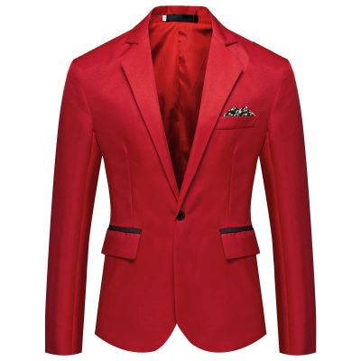 Men's One Button Lightweight Blazer Casual Slim Fit Business Daily Jacket Classic Solid Skinny Party Sports Coat (Red,X-Large)