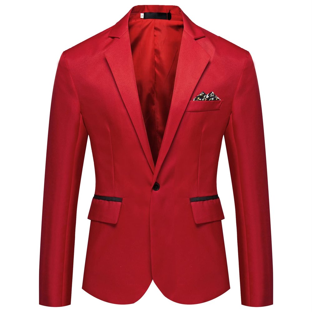 Men's One Button Lightweight Blazer Casual Slim Fit Business Daily Jacket Classic Solid Skinny Party Sports Coat (Red,X-Large)