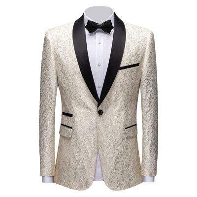 Men Floral Dress Suit Jacket Stylish Lapel Luxury Dinner Party Blazer Slim Fit Printed Wedding Sport Coat Tuxedo (Apricot,Large)