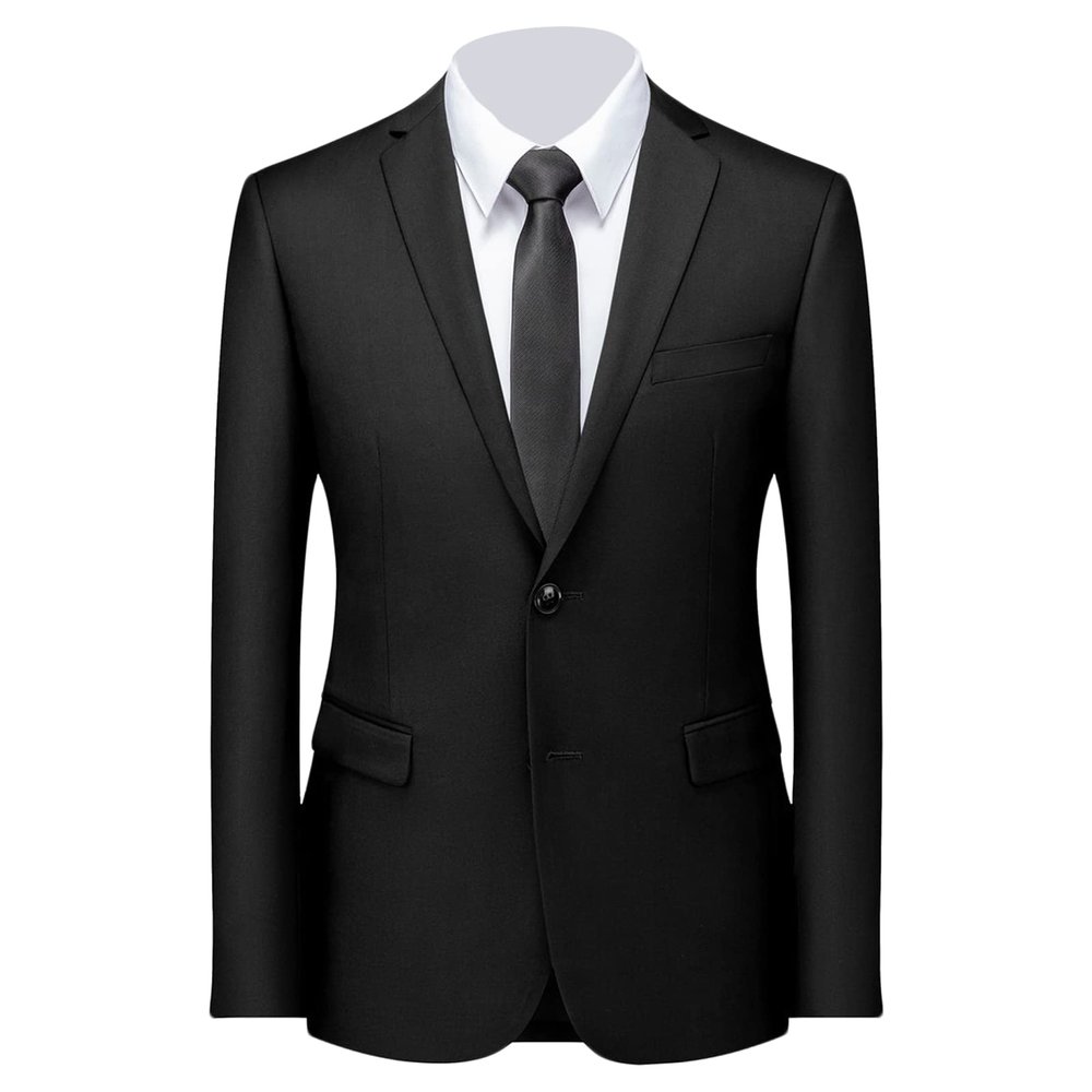 Maiyifu-GJ Men's Classic Slim Fit Daily Blazer One Button Lapel Slim Business Jacket Casual Formal Wedding Party Sport Coat (Black 2,Large)