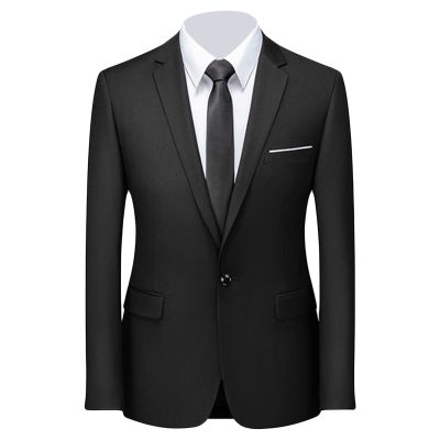Men's Classic Slim Fit Daily Blazer One Button Lapel Slim Business Jacket Casual Formal Wedding Party Sport Coat (Black 1,Large)