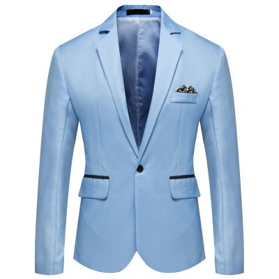 Maiyifu-GJ Men's One Button Lightweight Blazer Casual Slim Fit Business Daily Jacket Classic Solid Skinny Party Sports Coat (Light Blue,5X-Large)