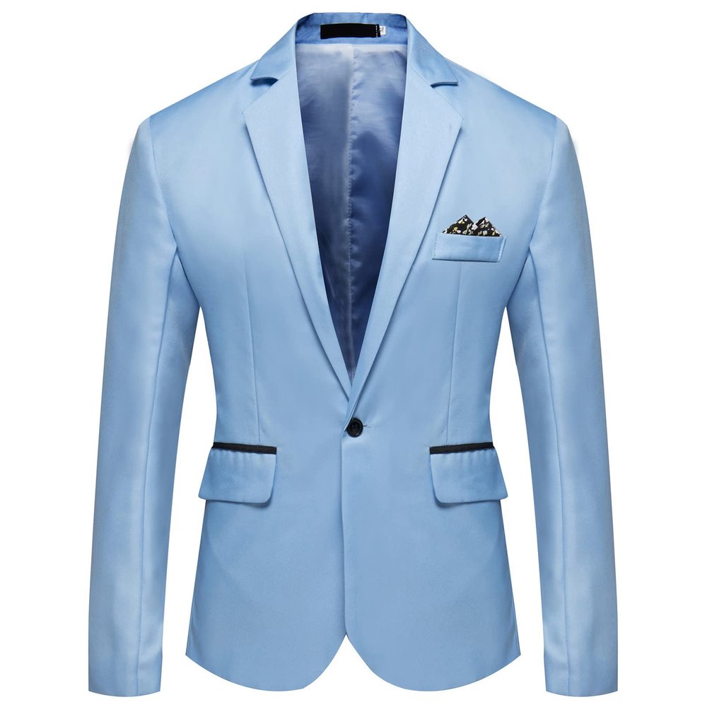 Maiyifu-GJ Men's One Button Lightweight Blazer Casual Slim Fit Business Daily Jacket Classic Solid Skinny Party Sports Coat (Light Blue,5X-Large)
