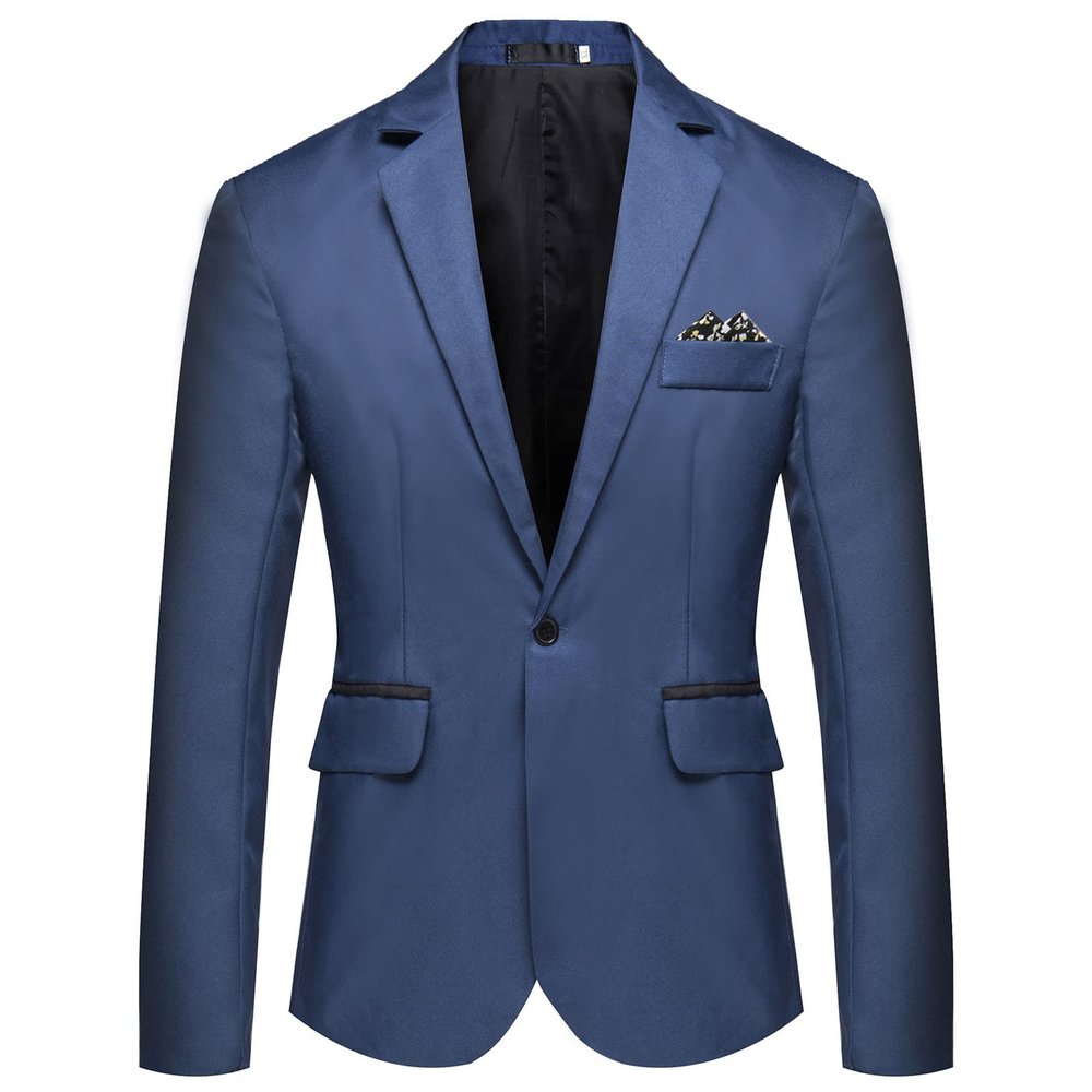 Men's One Button Lightweight Blazer Casual Slim Fit Business Daily Jacket Classic Solid Skinny Party Sports Coat (Blue,Medium)