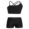 Hansber Kids Girls 2 Piece Dance Outfits Crop Top with Booty Shorts Active Set Gymnastics Leotard Dancewear Swimwear Black 8 view 1