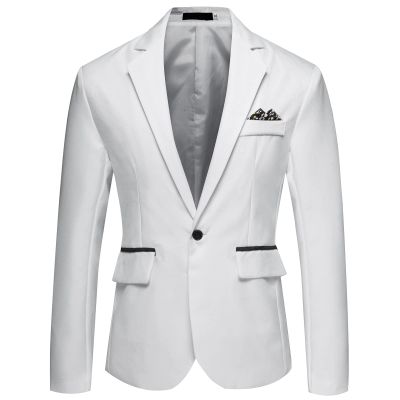 Men's One Button Lightweight Blazer Casual Slim Fit Business Daily Jacket Classic Solid Skinny Party Sports Coat (White,X-Large)