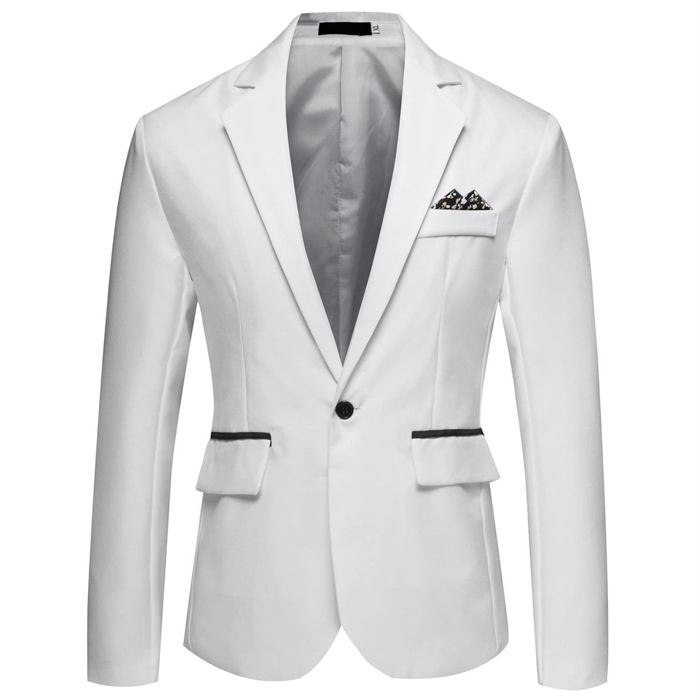 Men's One Button Lightweight Blazer Casual Slim Fit Business Daily Jacket Classic Solid Skinny Party Sports Coat (White,X-Large)
