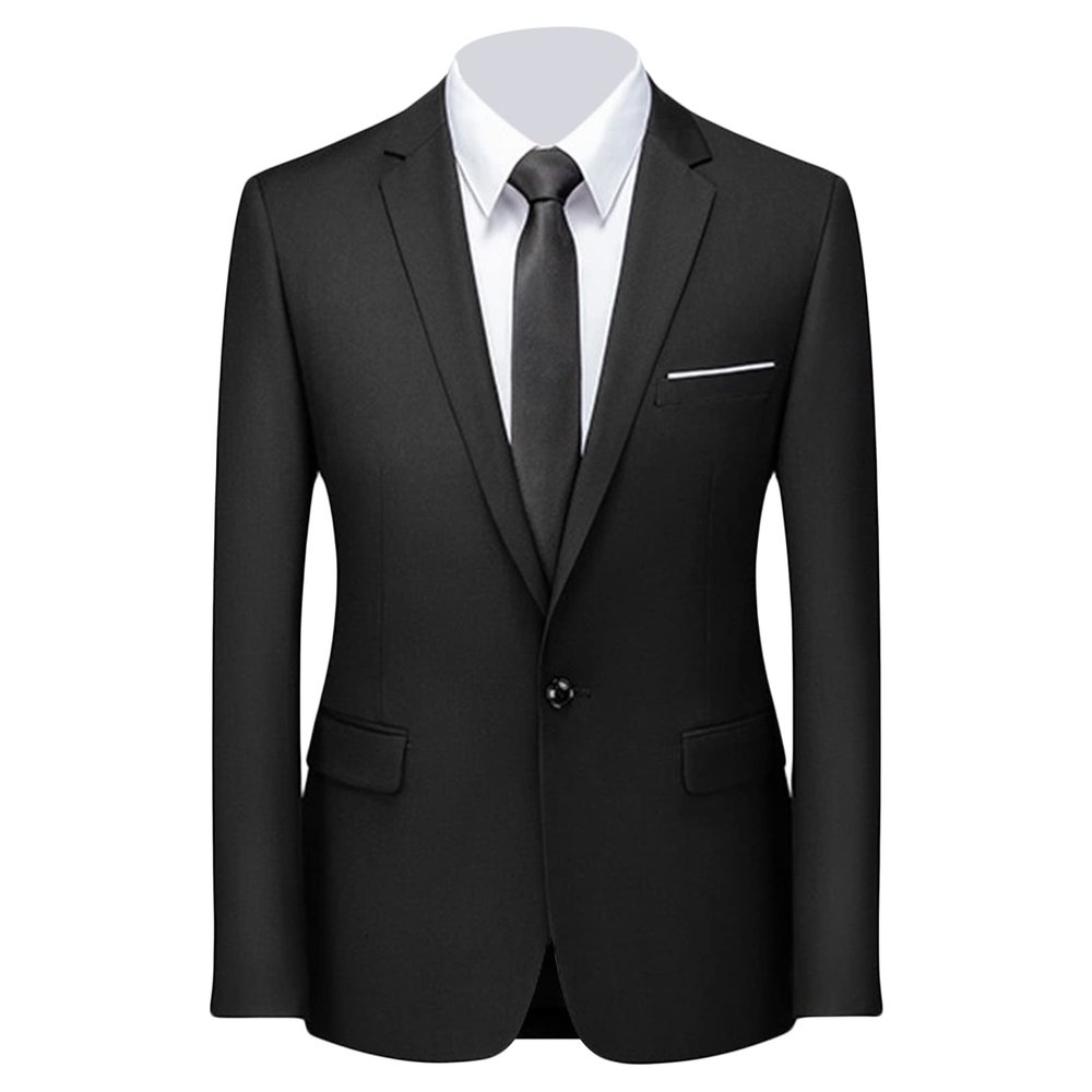Maiyifu-GJ Men's Classic Slim Fit Daily Blazer One Button Lapel Slim Business Jacket Casual Formal Wedding Party Sport Coat (Black 1,Small)