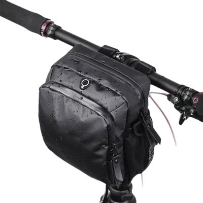 FUUBAMB00 Bike Handlebar Bag Waterproof MTB Rainproof Bike Front Frame Tube Folding Bag Cycling Accessories with Headphone Jack,Black,21 * 16 * 11cm