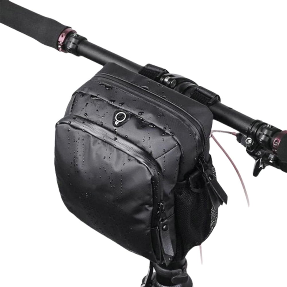 FUUBAMB00 Bike Handlebar Bag Waterproof MTB Rainproof Bike Front Frame Tube Folding Bag Cycling Accessories with Headphone Jack,Black,21 * 16 * 11cm