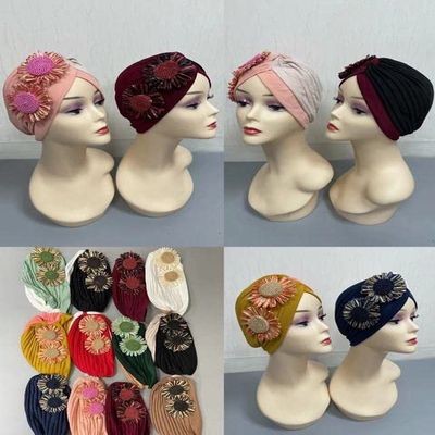 African Turban Hat Headtie for Party Auto Headscarf Muslim Hijab Turban Caps Ready to Wear 12pcs/Pack
