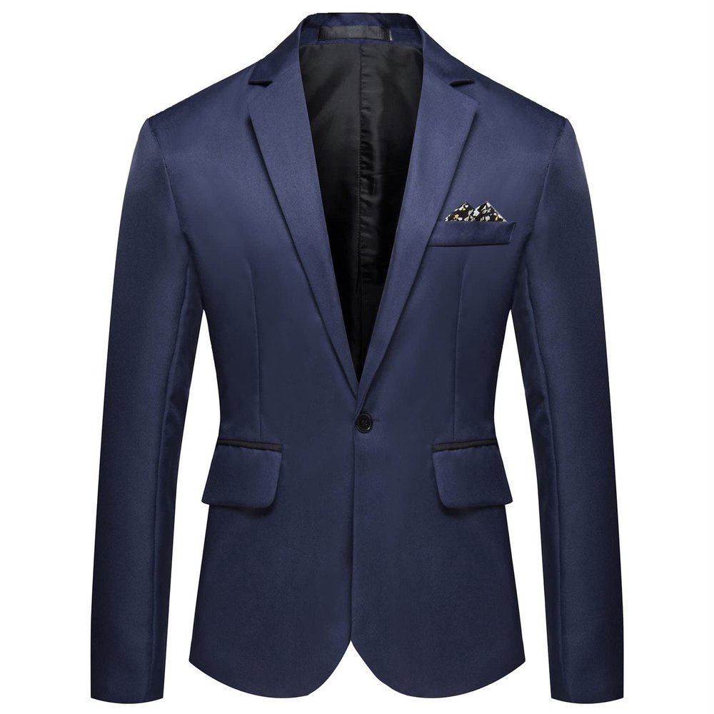 Maiyifu-GJ Men's One Button Lightweight Blazer Casual Slim Fit Business Daily Jacket Classic Solid Skinny Party Sports Coat (Dark Blue,XX-Large)
