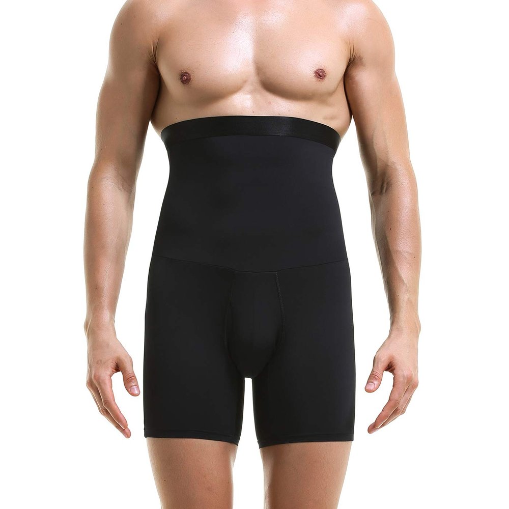 Ouruikia Men's Tummy Control Shapewear High Waist Body Shaper Slimming Underwear Shorts Belly Girdle Boxer Briefs with Fly Black 3XL