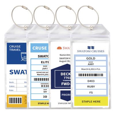 SWATOM Cruise Luggage Tags for Suitcases 4 Sets Carnival, NCL, Princess & MSC Waterproof Clear Luggage Bag Tag Holders for 2025 & 2026 Cruise Ships Essentials