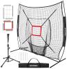 BaseGoal 7'7' Baseball Softball Practice Net,Baseball Backstop,with Batting Tee,for Hitting Pitching Batting Catching with Bow Frame,Bonus Strike Zone (Black-B) view 1