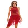 JEATHA Women's Sleeveless Lyrical Ballet Dance Dress Illusion Mesh Sequins Tank Leotard Dresses Latin Jazz Dancewear Burgundy D X-Large view 1