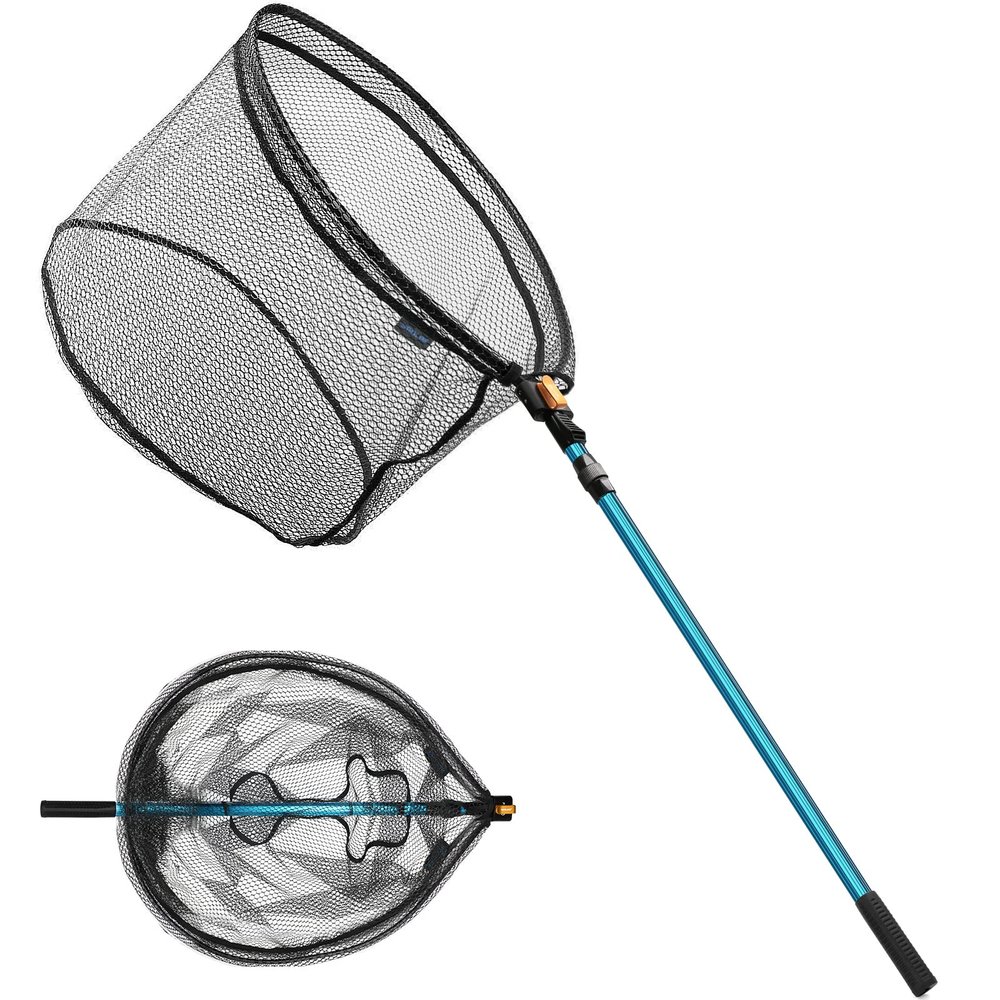 SAN LIKE Fishing Net Collapsible Telescopic Pole Fishing Net - Folding Extend Rubber Coated Freshwater Saltwater Landing Net for Trout Bass Steelhead Salmon2.1m