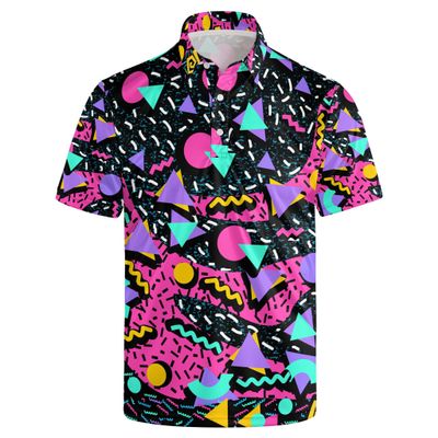 NELife Golf Shirts for Men Printed Quick Dry Short Sleeve Performance Polo Shirts Moisture Wicking Collared Tennis T-Shirt