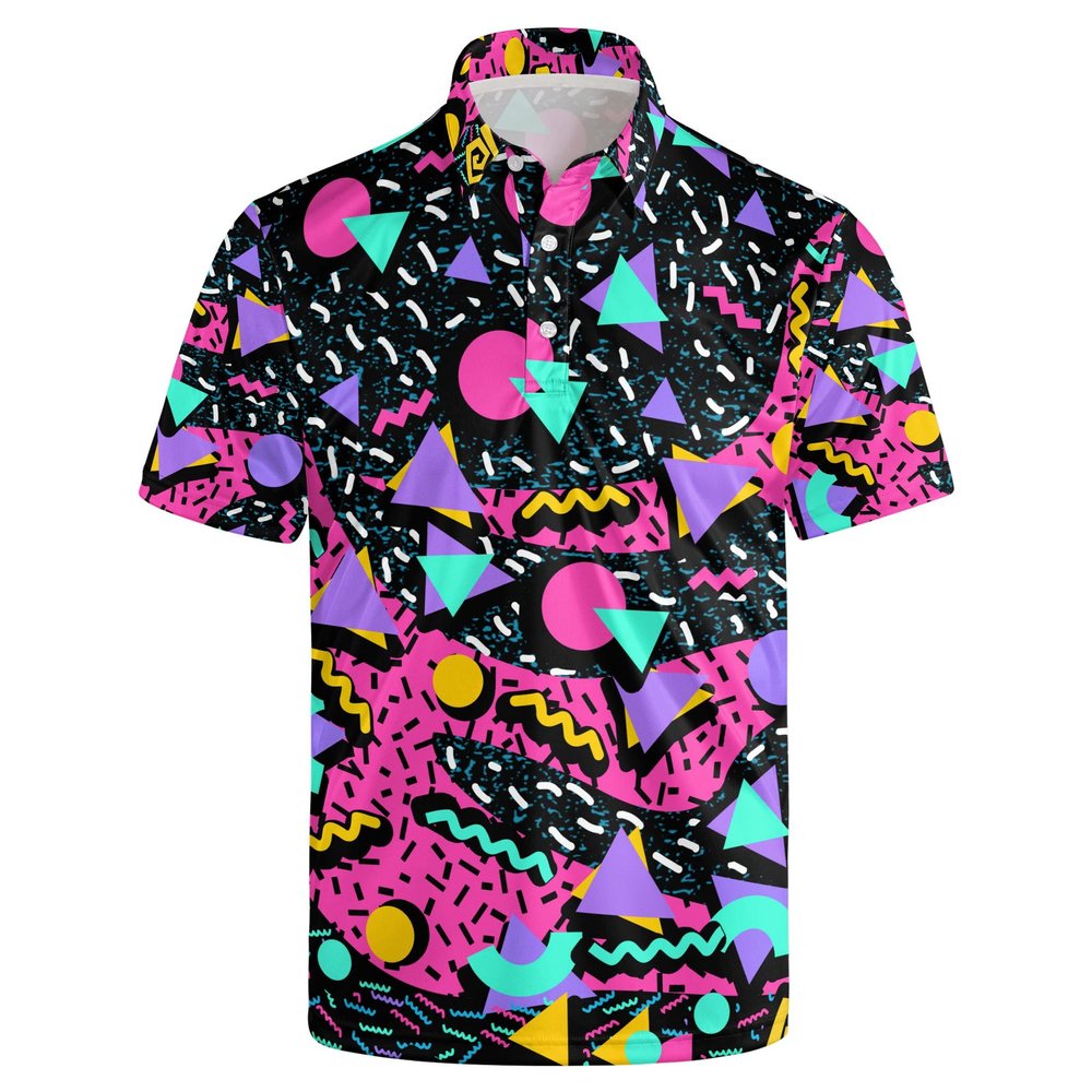 NELife Golf Shirts for Men Printed Quick Dry Short Sleeve Performance Polo Shirts Moisture Wicking Collared Tennis T-Shirt
