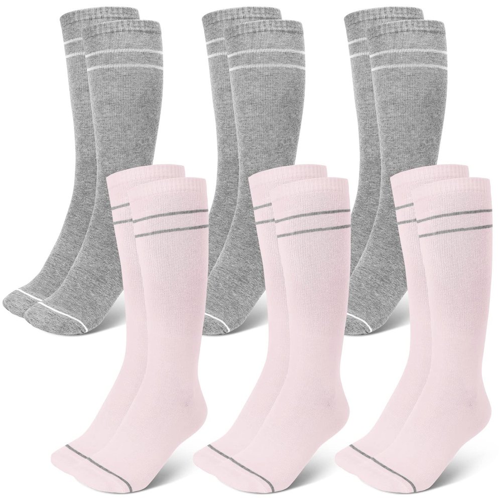 Yaomiao 6 Pairs Maternity Compression Socks 20-30 Mmhg Gray Pink Knee High Compression Socks for Pregnant Women Knitted Stockings