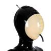 Yilen Latex Hood Inflatable Mask Full Face Hood Inflation Breathing Zipped Latex Mask (L, Black-Transparent) view 1