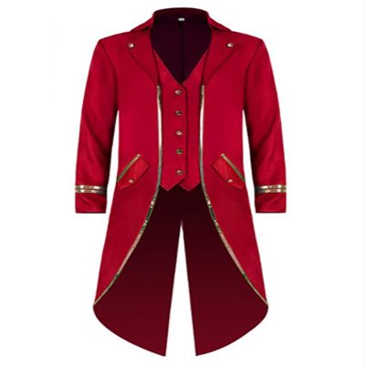 iiniim Steampunk Tailcoat Halloween Costumes for Men Gothic Medieval Victorian Jacket Cosplay Long Coat Red Large