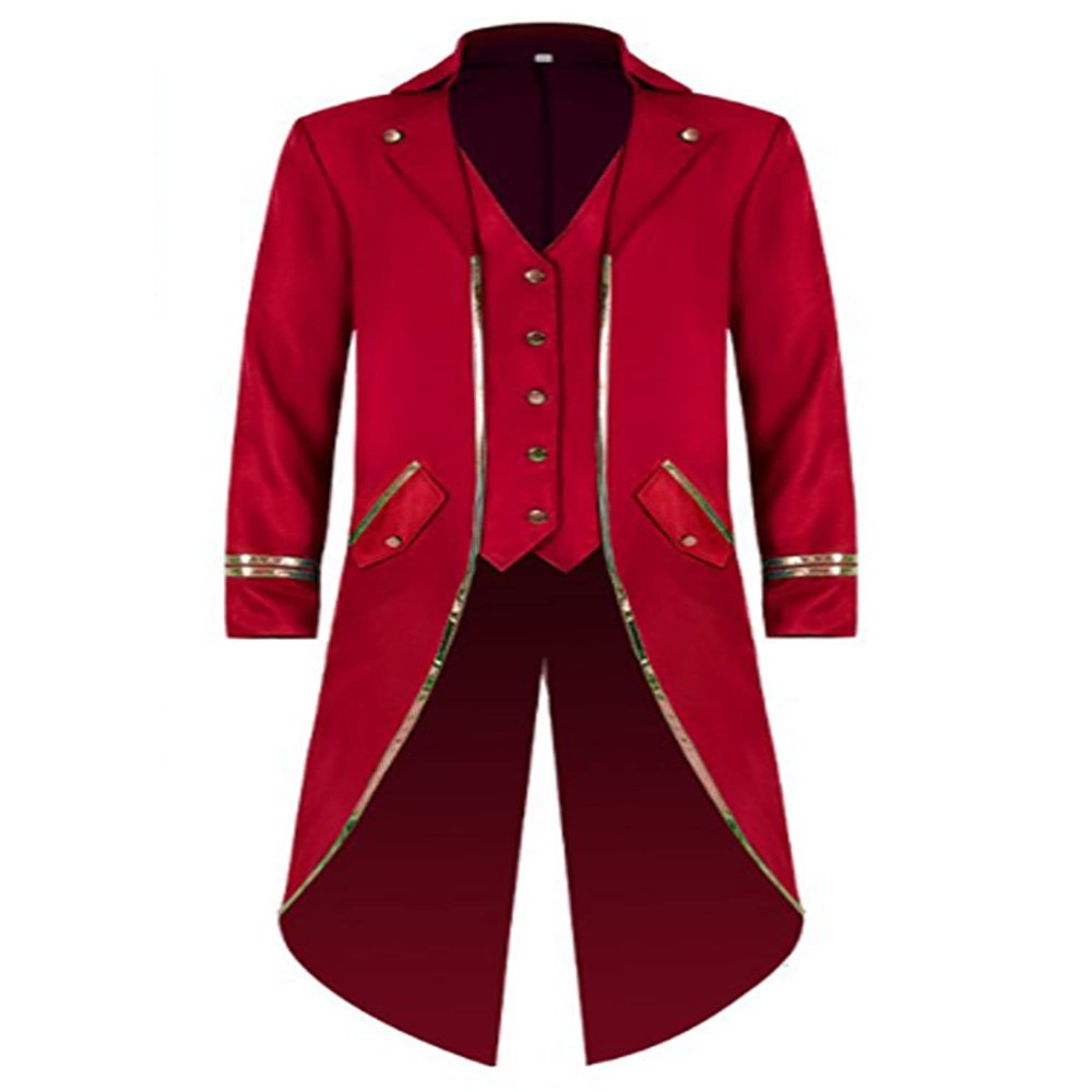 iiniim Steampunk Tailcoat Halloween Costumes for Men Gothic Medieval Victorian Jacket Cosplay Long Coat Red Large