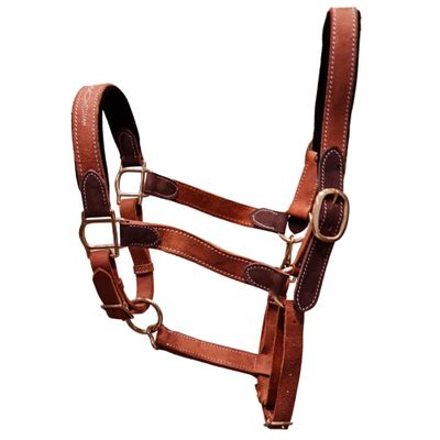 Blazing Paws Vibrania Padded Leather Pony Horse Halter in Two Tone Super Soft Premium Distressed Leather with Solid Brass Hardware (Pony Size, Tan)