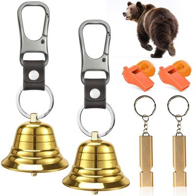 NedFoss 2Pack 2" Loud Bear Bell with Whistle Set for Hikers, 3 in 1 Hiking Gear Solid Brass Bear Bells with Silencer, Emergency Whistle and Carabiner for Survival, Hiking, Biking, Fishing, Climbing
