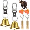 NedFoss 2Pack 2" Loud Bear Bell with Whistle Set for Hikers, 3 in 1 Hiking Gear Solid Brass Bear Bells with Silencer, Emergency Whistle and Carabiner for Survival, Hiking, Biking, Fishing, Climbing view 1