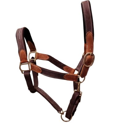 BlazingPaws Vibrania Padded Leather Pony Horse Halter in Two Tone Super Soft Premium Distressed Leather with Solid Brass Hardware (Pony Size, Brown)