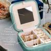 Benevolence LA Plush Velvet Jewelry Box | Travel Jewelry Case Organizer with Mirror | Featured in Oprah's Favorite Things | Best Gifts For Daughter, Girlfriend, Mom | Gifts For Her - Cyan view 3