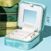 Benevolence LA Plush Velvet Jewelry Box | Travel Jewelry Case Organizer with Mirror | Featured in Oprah's Favorite Things | Best Gifts For Daughter, Girlfriend, Mom | Gifts For Her - Cyan view 4