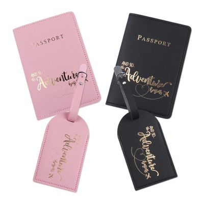 2 Pieces Luggage Tags and 2 Pieces Passport Covers, PU Leather Document Sets Passport Holder Baggage Labels for Storing Passport Boarding Passes Credit Card